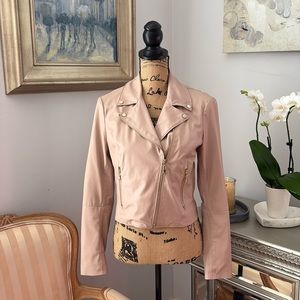 TART Collections Pale Blush Pink Faux Leather moto spring jacket XS 2 4